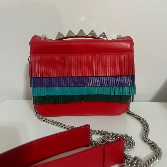 Like New Salar Fringed Red Leather Crossbody Bag Purse with Multicolor Layers - Picture 13 of 13